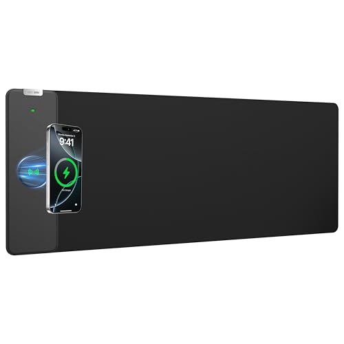 Magnetic Wireless Charging Mouse Pad, 31.5"x11.8" Large Desk Mat | Waterproof Mousepad, Smooth Glide, Stitched Edge, Non-Slip Rubber Base, Desk Pad Computer Keyboard Mat, No Adapter - color: Black-31.5"x11.8"-Mag