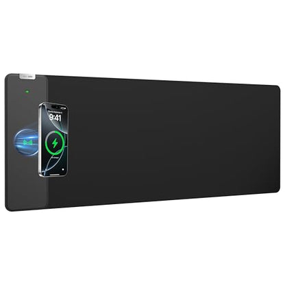 Magnetic Wireless Charging Mouse Pad, 31.5"x11.8" Large Desk Mat | Waterproof Mousepad, Smooth Glide, Stitched Edge, Non-Slip Rubber Base, Desk Pad Computer Keyboard Mat, No Adapter - color: Black-31.5"x11.8"-Mag