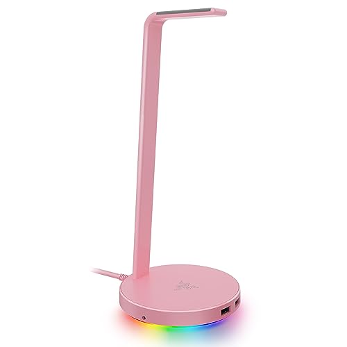 Razer Base Station V2 Chroma Headphone Headset Stand Holder, Pink | Chroma RGB Lighting, Taller Stand & Anti-slip Ledge, USB Charging Ports, 3.5mm Audio Jack, Anti-Slip Rubber Base - color: Quartz Pink, style: V2