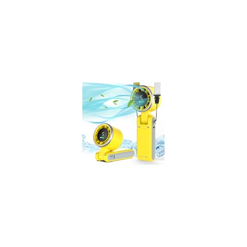 PlayHot Portable Handheld Turbo Fan, Travel Essentials, Gifts for Women/Men | 5-Speed, Up to 12H, 10m/s Airflow, USB-C Rechargeable, LED Display, 3-in-1 Foldable Personal Fan for Cruise, Beach, Vacation - color: Yellow