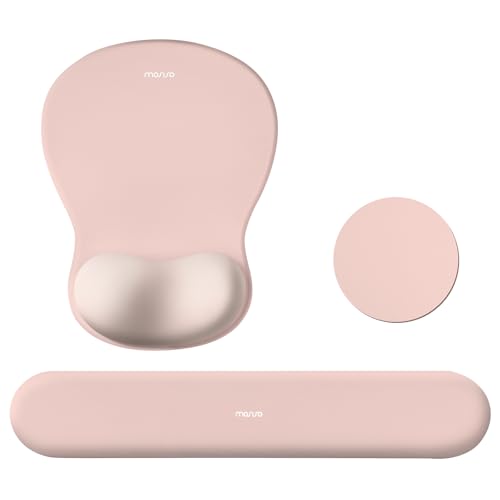 MOSISO Wrist Rest Support for Mouse Pad&Keyboard Set, Pink | Curved Ergonomic Mousepad&Coaster Non-Slip Base Home/Office Pain Relief&Easy Typing Cushion with Soft Cloth&Silicone Lining - color: Pink