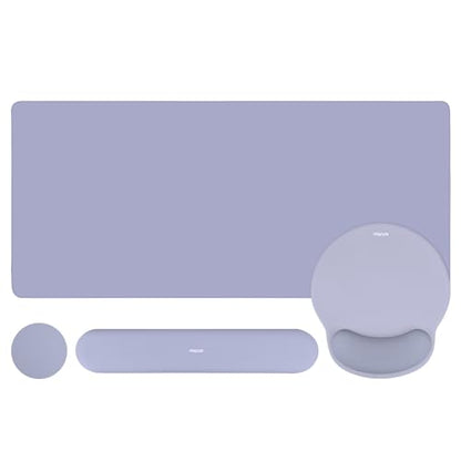 MOSISO Wrist Rest for Mouse Pad Set, Large Gaming Deskpad, Lavender Gray | Circle Curved Mousepad&Keyboard Wrist Rest&Coaster, Ergonomic Non-Slip Mousepad&Easy Typing Pad with Silicone Lining - color: Lavender Gray