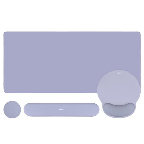 MOSISO Wrist Rest for Mouse Pad Set, Large Gaming Deskpad, Lavender Gray | Circle Curved Mousepad&Keyboard Wrist Rest&Coaster, Ergonomic Non-Slip Mousepad&Easy Typing Pad with Silicone Lining - color: Lavender Gray