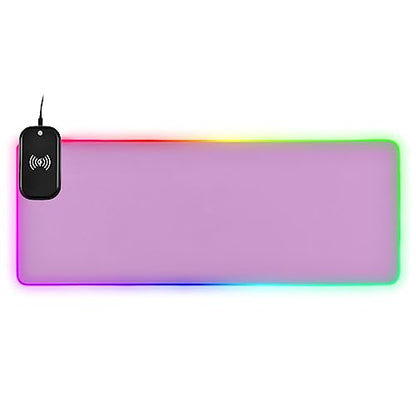 Lavender Magenta Wireless Charging RGB Gaming Mouse Pad 15W, LED Mouse Mat 31.5 x 11.8 Inch, 14 Light Modes Extra Large Mousepad Non-Slip Rubber Base Computer Keyboard Mat for Gaming, PC, Laptop, Desk - color: Lavender Magenta, size: XX-Large 31.5x11.8in