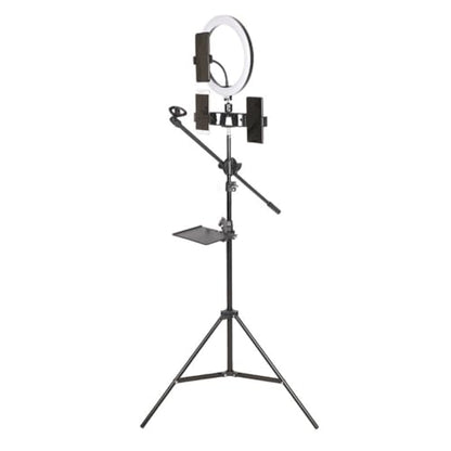 Live Streaming Stand with Microphone Crossbar Tray Storage Rack Fill Light Photo Taking Floor Standing Stand