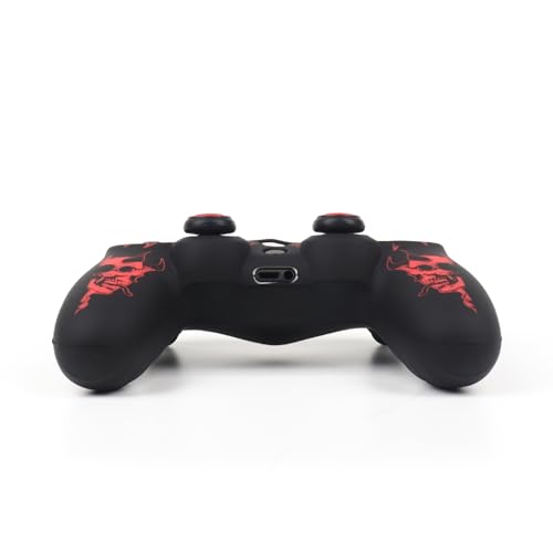 RALANHorned Skull Head Design Controller Skin Cover with 2 Thumb Grips Compatible with PS4/Playstation 4 Slim/Pro Controller - color: Horned Skull Black Red