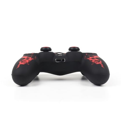 RALANHorned Skull Head Design Controller Skin Cover with 2 Thumb Grips Compatible with PS4/Playstation 4 Slim/Pro Controller - color: Horned Skull Black Red