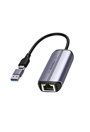 2.5Gb USB to Ethernet Adapter, USB-A/USB-C Ethernet Adapter for Laptop | 2500Mbps Speed | Plug and Play | USB 3.0 & USB-C to RJ45 | RTL8156B Chipset | NAS, MacBook, PC Compatible | Windows Mac Linux