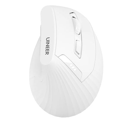 Uineer Vertical Ergonomic Mouse, Wireless Bluetooth Mouse, 3-Device,Quiet | Switch among 3 devices; side scroll wheel supports horizontal navigation for documents and spreadsheets. - color: White