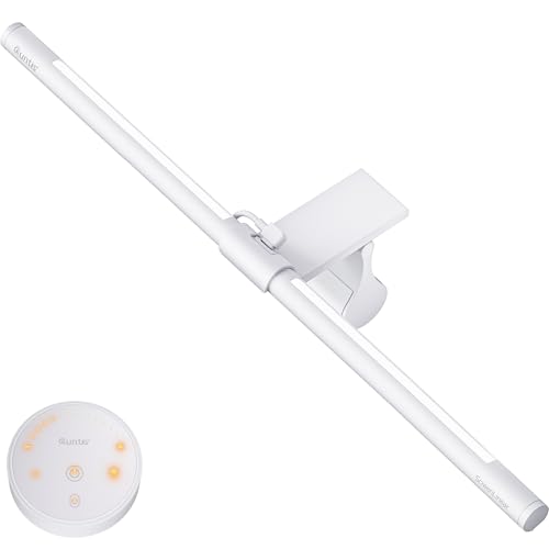 Quntis White Monitor Light Bar with Backlight, Desk Light with Remote | Eye-Care No Glare, Space Saving, Stepless Dimming, Computer Light Bar for Home Office Curved Monitors Gaming Reading Study - color: White