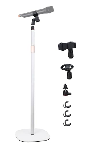 Mic Stand Floor Microphone Stand with Heavy Weighted Base, Adjustable Height from 18" to 63", Singing Stand with Mic Holder, Cable Clips - color: White