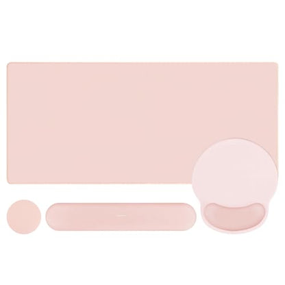 MOSISO Wrist Rest for Mouse Pad Set, Large Gaming Deskpad, Baby Pink | Circle Curved Mousepad&Keyboard Wrist Rest&Coaster, Ergonomic Non-Slip Mousepad&Easy Typing Pad with Silicone Lining - color: Baby Pink