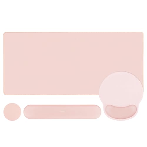 MOSISO Wrist Rest for Mouse Pad Set, Large Gaming Deskpad, Baby Pink | Circle Curved Mousepad&Keyboard Wrist Rest&Coaster, Ergonomic Non-Slip Mousepad&Easy Typing Pad with Silicone Lining - color: Baby Pink