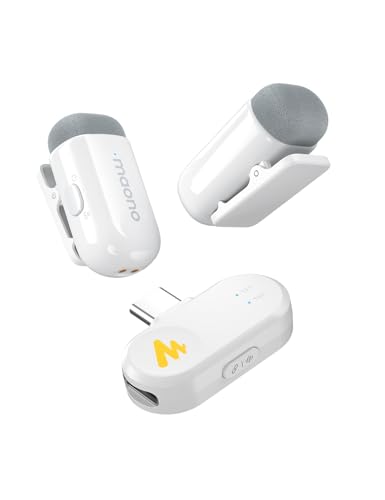 MAONO T1 Mini Wireless Lavalier Microphone for iPhone & Android,Type C Plug | Clip on Mic with AI Noise Cancellation, 4 EQ Presets, 328ft Range, 30H for Video Recording Content Creating TikTok YouTube - color: White