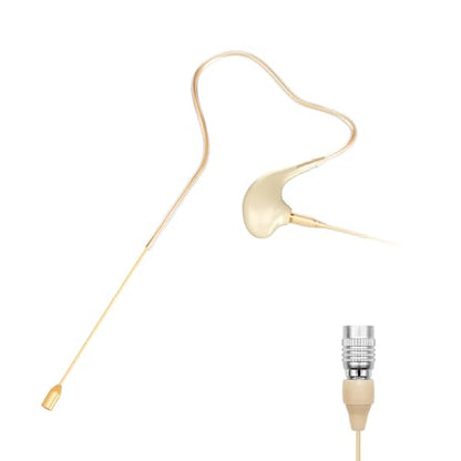 KIMAFUN Headset/Headworn Microphone Single Earset Ear-Hook Over Ear Hanging Condenser Mic Compatible with Audio Technica Wireless System Bodypack Transmitter, Performance, Theater, Lecture - Beige T4 - size: T4 for Audio Technica Wireless System