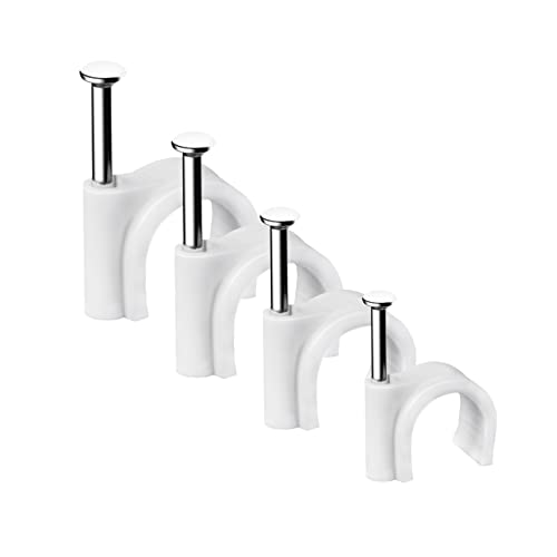 Abnii Cable Clips, 400 Pcs, 4mm 6mm 8mm 10mm, Wire Wall Clips with Steel Nails, Ethernet Cable Clips, Cable Tacks Coax Holder Clips, RG6 RG59 CAT6 RJ45 Cable Cord Clips, White… - color: White, size: 4/6/8/10mm-400pc