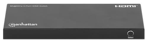 Manhattan HDMI Switch 5 in 1 Out, 8K 60Hz, 4K 120Hz, HDR, IR Remote, Metal Housing, 48Gbps, HDCP 2.3-208482 - size: 5 In x 1 Out