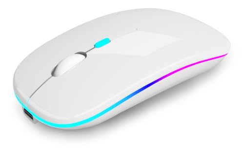 AIKOKOK Wireless Bluetooth Mouse, Rechargeable Dual Mode Mouse, Pearl White | BT 5.2 & 2.4G USB Receiver, 3 Adjustable DPI,LED Lights,Slim,Silent,Portable Computer Mouse for Laptop,PC,MacBook,iPad,Tablet - color: Pearl White