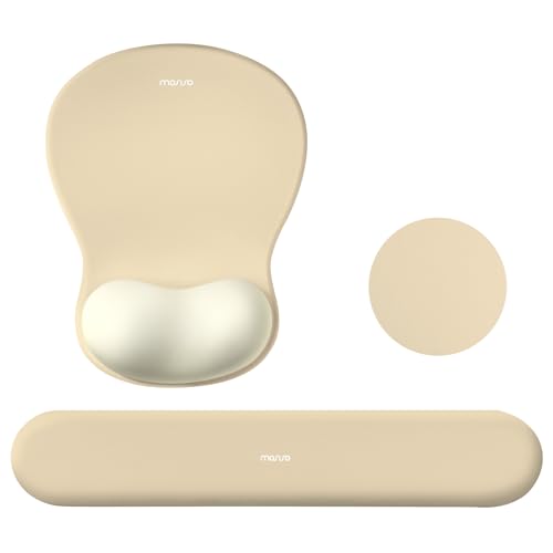 MOSISO Wrist Rest Support for Mouse Pad&Keyboard Set, Khaki | Curved Ergonomic Mousepad&Coaster Non-Slip Base Home/Office Pain Relief&Easy Typing Cushion with Soft Cloth&Silicone Lining - color: Khaki