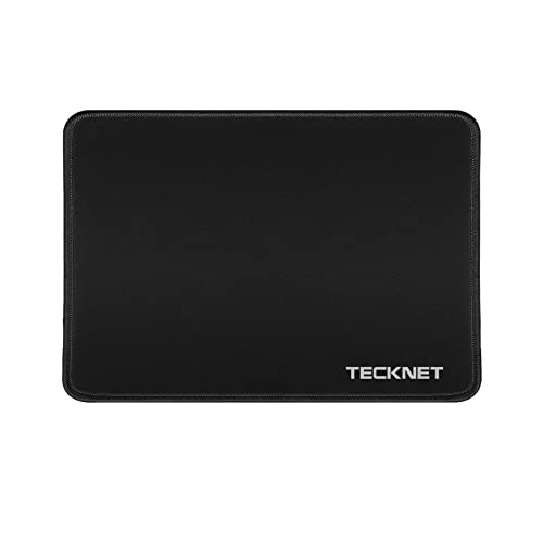 TECKNET Mouse Mat 270 x 210 x 3 mm Gaming Mouse Pad, Non-Slip Rubber Base, Waterproof Surface, Stitched Edges Mouse pad, Compatible with Laser and Optical Mice - color: Black