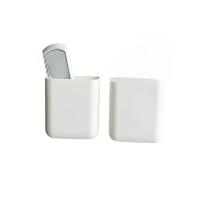Hole-Free Remote Control Holder Wall Mount, TV/AC Controller Holder, Self Adhesive Wall Mounted Storage Container Perfect for Home, Office,No Drill Needed (2 Pcs White)