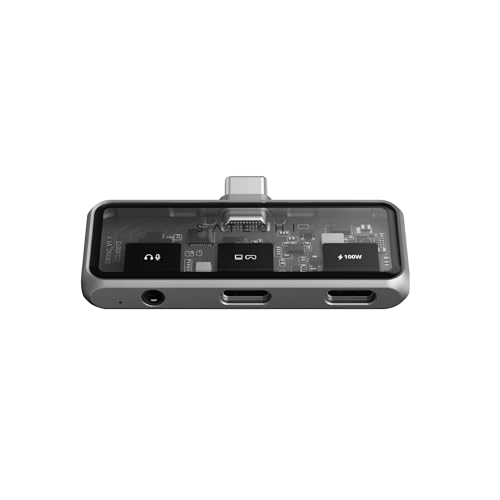 Satechi USB C Mobile Hub, 4-in-1 USB C Multiport Adapter, 4K HDMI, 100W Pass-Through Charging, 10Gbps Data, 3.5mm Audio Jack, for iPhone, iPad, MacBook, Switch, & More - style: Audio Port