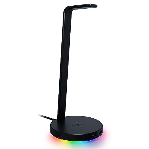 Razer Base Station V2 Chroma Headphone Headset Stand Holder: Chroma RGB Lighting - Taller Stand & Anti-Slip Ledge - USB Charging Ports - Anti-Slip Rubber Base - 3.5mm Port + Built-in DAC - Black - color: Classic Black, style: V2