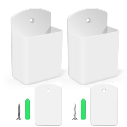 2 PCS Self Adhesive Remote Holder Wall Mount Control Holders | Small Wall Mounted TV Remote Bracket Air Conditioner and Pen Organizers and Accessories for Home Office School (White) - color: White