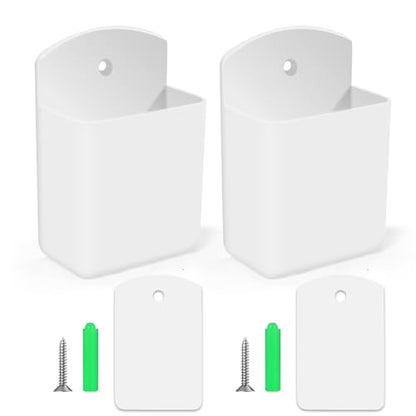 2 PCS Self Adhesive Remote Holder Wall Mount Control Holders | Small Wall Mounted TV Remote Bracket Air Conditioner and Pen Organizers and Accessories for Home Office School (White) - color: White