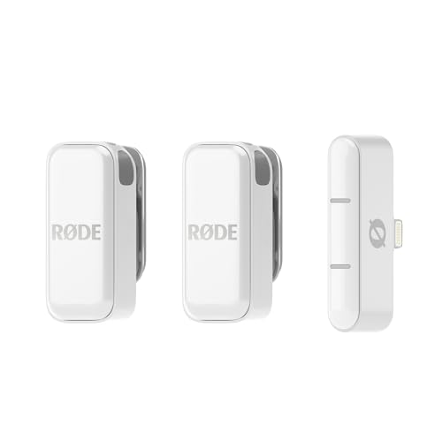 RØDE Wireless Micro - Wireless Microphone for Lightning iPhone (X Through 14) - Two Mics with Charge Case for Smartphone Content Creation, White - NOT for iPhone 15/16 or USB-C | Lightning Receiver for Iphone, 2 Clip-on Transmitters, Up to 21 Hr Battery,