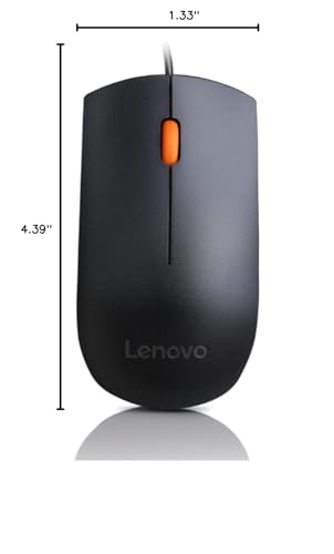 Lenovo 300 USB wired computer mouse - full size optical ambidextrous with 1600 DPI, reliable USB-A connection, easy 3-button navigation – long lasting, durable, black - color: Black 300