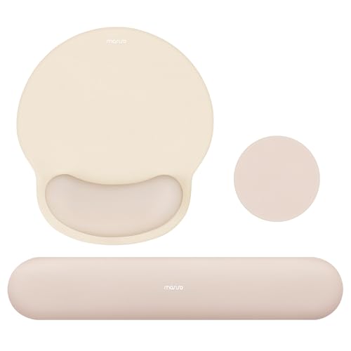 MOSISO Wrist Rest Support for Mouse Pad&Keyboard Set, Apricot | Circle Curved Ergonomic Mousepad Non-Slip Base Home/Office Pain Relief&Easy Typing Pad with Soft Cloth&Silicone Lining - color: Apricot