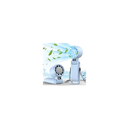 PlayHot Upgraded Portable Handheld Fan with 60°F Ice Cooling, Up tp 12Hrs Personal Fans Portable Rechargeable, 5 Speed 25550RPM Powerful Portables Fan Handheld, Hand/Neck/Desk Fan 3 IN 1(Blue) - color: Blue