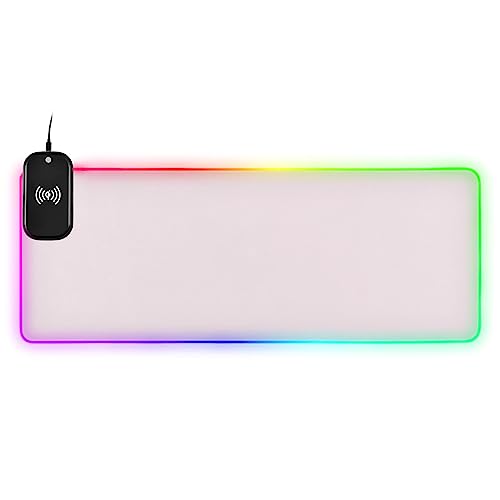 Lavender Blush Extra Large RGB Gaming Mouse Pad with 15W Qi Fast Wireless Charging, 14 Lighting Modes, Extended Soft LED Mouse Pad, Anti-Slip Rubber Base, Mouse and Keyboard Pad 31.5 × 11.8 Inches - color: Lavender Blush, size: XX-Large 31.5x11.8in