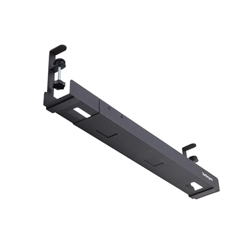 StarTech Under Desk Cable Management Tray, Black (CALB-Desk-Cable-Tray) | Clamp-On Installation, No Drilling Required, Length Adjustable - color: Black, style: Adjustable Width