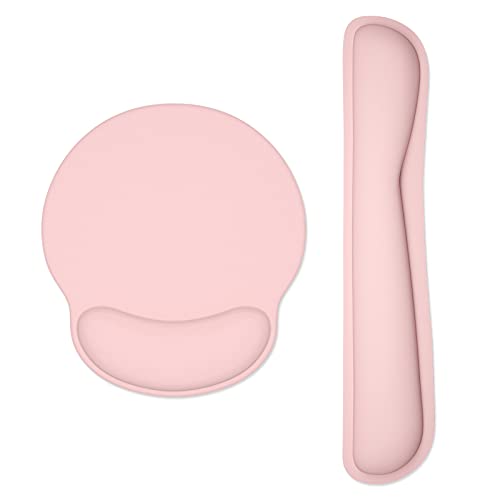Dapesuom Keyboard Wrist Rest and Mouse Pad with Wrist Support, Cute Memory Foam Cushion for Keyboard and Mouse Set, Ergonomic Desktop Pad Rests with Non Slip Base for Easy Typing & Pain Relief, Pink - color: A-pink