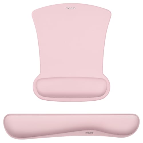MOSISO Wrist Rest Support for Mouse Pad & Keyboard Set, Ergonomic Mousepad Non-Slip Base Home/Office Pain Relief & Easy Typing Cushion with Neoprene Cloth & Raised Memory Foam, Pink - color: Pink