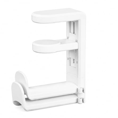 Headphone Holder for Desk, 360° Rotating Under Desk Headset Hanger with Adjustable Clamp, Space Saving Desk Headphone Stand for Gaming Setup, Office & Study, White