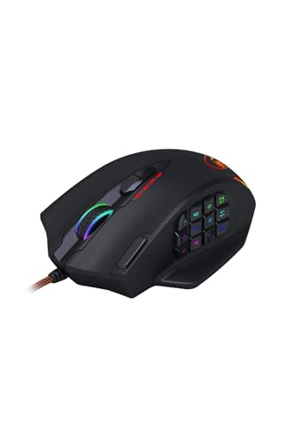 Redragon M908 12400 DPI Impact MMO Gaming Mouse w/ 18 Programmable Buttons, Weight Tuning Cartridge, 12 Side Buttons