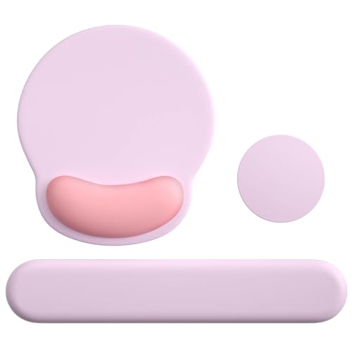 Mouse Pad with Keyboard Wrist Rest,Ergonomic Mouse Pad Wrist Support PU Base with Coaster,Mousepad with Nonslip Base for Computer Laptop Keyboard Home&Office - color: D-Pink
