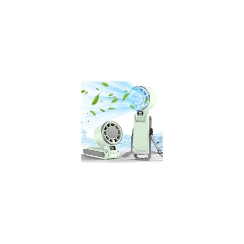 PlayHot Upgraded Portable Handheld Fan with 60°F Ice Cooling, Up tp 12Hrs Hand Held Portables Fans, 5 Speed 25550RPM Powerful Portable Fan Handheld, Hand/Neck/Desk Fan 3 IN 1(Green) - color: green