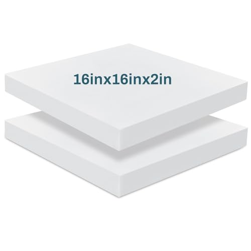 Frienda 2 Pack 2" x 16" x 16" Upholstery High Density Foam Cushion Replacement Square Cut to Size Foam Couch for Chair Couches Padding Shipping Packing DIY Cosplay Projects(White) - color: White, size: 2" X 16" X 16", style: Square