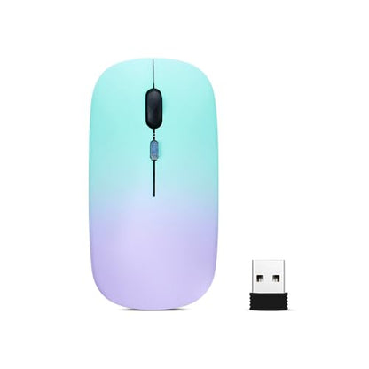Wireless Bluetooth Mouse,LED Dual Mode Rechargeable Silent Slim Laptop Mouse,Portable(BT5.2+USB Receiver) Dual Mode Computer Mice,for Laptop,Desktop Computer,ipad Tablet,Phone,Mac(Green purple) - color: Gradient Green purple