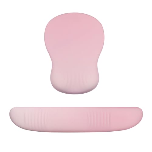 Ergonomic Mouse Pad and Keyboard Wrist Rest Support Set, Soft Memory Foam Relieves Wrist Pain for Long Hours of Work Gaming, Non-Slip PU Base for Computer Desk(Pink) - color: Pink
