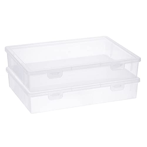 BTSKY Clear Plastic Storage Box with Flap Lid, Multipurpose Craft Organizers and Storage Box Art Supply Storage Organizer Plastic Sewing Box for Beads Pencils Notebooks, 2 Pack Medium | Multipurpose Craft Organizers and Storage Box Art Supply Storage Orga