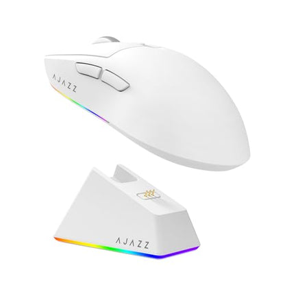 MechLands AJAZZ AJ139 V2 MC Gaming Mouse with Charging Base, Adjustable 12,000 DPI, PAW3311 Sensor, 3 Modes Wireless Mouse, 500mAh Battery, 1000 Polling Rate, 66g Lightweight, Win/Mac (White) - color: White