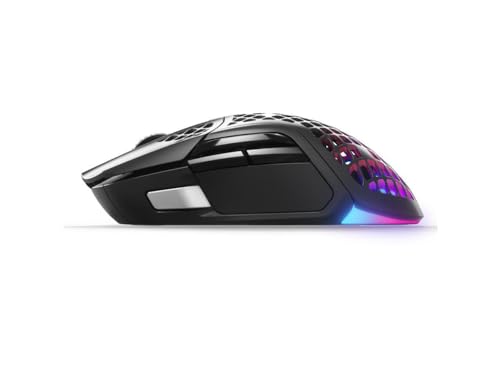 SteelSeries Aerox 5 Wireless - Holey RGB Gaming Mouse - Ultra-lightweight Water Resistant Design - 9 Buttons – Bluetooth/2.4 GHz - 18K DPI TrueMove Air Optical Sensor | 74g lightweight design with 9 programmable buttons and 18000 CPI for precision, durabi