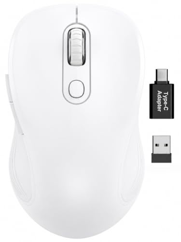 Trueque Wireless Mouse for Laptop, Ergonomic 6-Button Mouse, Pure White | 2.4GHz USB receiver, back/forward buttons, 3 adjustable DPI levels, silent clicks, USB-C adapter, Windows/Mac/Chrome OS/Linux - color: Pure White, size: 1 Pack