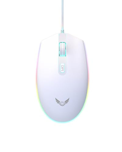 Wired Gaming Mouse with 3 - Level DPI, RGB RGB Gaming Mouse, Ergonomic Comfortable Grip PC Gaming Mice, Precise Optical Sensor Computer Mouse for Office/Game/Home (White) - color: White