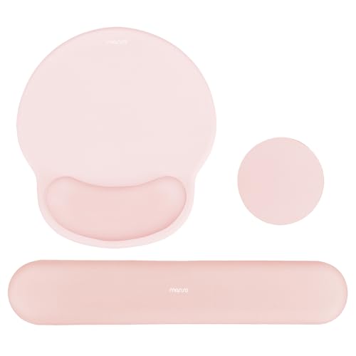 MOSISO Wrist Rest Support for Mouse Pad&Keyboard Set, Chalk Pink | Circle Curved Ergonomic Mousepad Non-Slip Base Home/Office Pain Relief&Easy Typing Pad with Soft Cloth&Silicone Lining - color: Chalk Pink